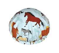 Cuffia per capelli per doccia, stile rustico, a doppio strato, riutilizzabile, impermeabile, grande, per doccia, con fodera in PEVA e corda elastica