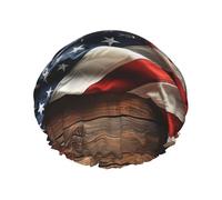 Cuffia per capelli per doccia, stile rustico con bandiera americana, in legno, a doppio strato, riutilizzabile, grande cuffia da doccia da donna, cuffia per capelli per doccia con fodera in PEVA e