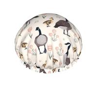 Cuffia per capelli per doccia, stile rustico, con grazioso fiore d'anatra, riutilizzabile, impermeabile, a doppio strato, da donna, con fodera in PEVA e corda elastica