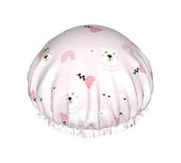 Cuffia per capelli per doccia, stile rustico, con grazioso fiore di alpaca, riutilizzabile, impermeabile, a doppio strato, da donna, con fodera in PEVA e corda elastica