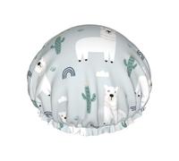 Cuffia per capelli per doccia, stile rustico, con simpatico cactus, in alpaca, grande, riutilizzabile, impermeabile, a doppio strato, da donna, con fodera in PEVA e corda elastica