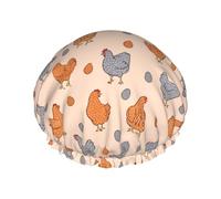 Cuffia per capelli per doccia, stile rustico, con uova di gallina, grande, riutilizzabile, impermeabile, a doppio strato, cuffia per capelli per doccia, con fodera in PEVA e corda elastica