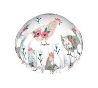 Cuffia per capelli per doccia, stile rustico, divertente, con fiore di pollo, grande, riutilizzabile, impermeabile, a doppio strato, cuffia per capelli per doccia, con fodera in PEVA e corda elastica