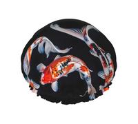 Cuffia per capelli per doccia, tricolore Koi Fish Trio, a doppio strato, riutilizzabile, grande cuffia da doccia per donne, cuffia per capelli per doccia con fodera in PEVA e corda elastica