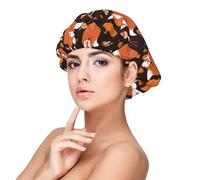 Cuffia per capelli ricci con foglie autunnali e volpe, in raso satinato, a doppio strato, regolabile, per dormire durante la notte