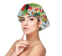 Cuffia per capelli ricci in raso con foglie e pappagallo, a doppio strato, regolabile, in raso, per dormire, notte