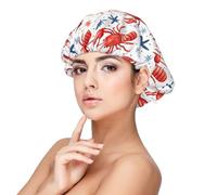 Cuffia per capelli ricci in raso con stampa aragosta e stella marina, per donne che dormono, regolabile a doppio strato