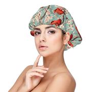 Cuffia per capelli ricci in raso con stampa cardinale rosso su ramo, per donne che dormono, regolabile a doppio strato