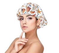 Cuffia per capelli ricci in raso con stampa di conchiglie marine, per donne che dormono, regolabile a doppio strato in raso