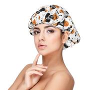 Cuffia per capelli ricci in raso con stampa di cuccioli di Halloween, per donne che dormono, regolabile a doppio strato in raso