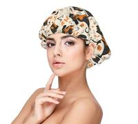 Cuffia per capelli ricci in raso con stampa di cuccioli in stile cartone animato, per donne che dormono, regolabile a doppio strato