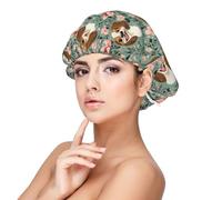 Cuffia per capelli ricci in raso con stampa di cuccioli rosa per donne che dormono, regolabile a doppio strato in raso