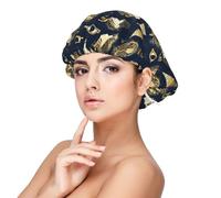 Cuffia per capelli ricci in raso con stampa di elementi esotici retrò, per donne che dormono, regolabile a doppio strato in raso