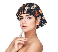 Cuffia per capelli ricci in raso con stampa di pianeti stellari, per donne che dormono, regolabile a doppio strato