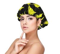 Cuffia per capelli ricci in raso di seta con stampa di pipistrello, regolabile, a doppio strato, in raso, colore verde