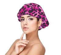 Cuffia per capelli ricci in raso di seta con stampa leopardata rossa e rosa, per donne che dormono, regolabile a doppio strato