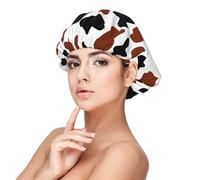 Cuffia per capelli ricci in raso di seta con stampa mucca marrone nera per donne che dormono, regolabile a doppio strato in raso