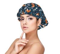 Cuffia per capelli ricci in raso per donne che dormono con volpi, colore blu foresta, doppio strato, regolabile, per dormire durante la notte