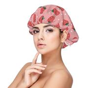 Cuffia per capelli ricci in raso rosa con fragole e stelle, per dormire, a doppio strato, regolabile, in raso