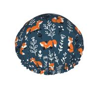Cuffia per doccia - Cuffia per doccia a doppio strato Playful Foxes Forest Blues, riutilizzabile, resistente all'acqua, grande, per donna, con fodera in Peva e corda elastica