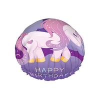 Cuffia per doccia da bagno unicorno con buon compleanno Esprimi un desiderio Lettera disegnata a mano Citazione Puntini animali Stelle arcobaleno Cuffie da doccia per donna DoubleBathing Shower Hat