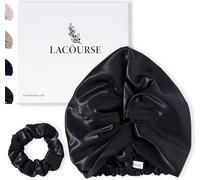 Cuffia per dormire LaCourse in 100% seta di gelso con 22 momme su entrambi i lati, cuffia per dormire in seta per capelli con fascia elastica di alta qualità che rimane sulla testa (taglia unica, nero
