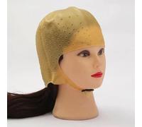 Cuffia Per Meches Silicone Hair Coloring Cap Hook Needle Color Dye Highlighting Reusable Sets Frosting Dyeing Hats Barber Hair Salon.(Gold with hock)