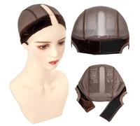 Cuffia per parrucca a forma di T con fascia antiscivolo per parrucca da donna, per mantenere le parrucche in posizione, regolabile, fascia per parrucca marrone intorno al bordo in pizzo con orecchio