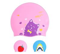 Cuffia Piscina Bambino, Cuffia Silicone Piscina Bambina Impermeabile per Ragazzi Ragazza per Capelli Lunghi, Corti, Adolescenti dai 6 ai 14 anni (Gattino rosa)