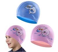 Cuffia Piscina Bambino, Piscina Bambini, Cappello per Sport Acquatici Impermeabile Cuffia da Bagno Elastica Bella Cuffia da Piscina per Cartoni Animati per Ragazzi e Ragazze, Blu/Rosa