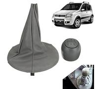 Cuffia + Pomello Grigio + Anello Ghiera Compatibile con Fiat 5 Marce | Copri Cambio Grigio e Impugnatura con Anello Ghiera di Ritenzione - Compatibile con Fiat Panda 169 2003-2012 a 5 Marce