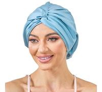 Cuffia regolabile in raso di seta per avvolgere i capelli del sonno, cuffia per dormire a doppio strato, turbante da notte per trecce lunghe e ricci, per donne e uomini, colore azzurro