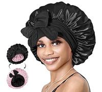 Cuffia reversibile in raso per dormire, regolabile, da donna, per capelli da notte, per parrucche ricce e lunghe, nero e rosa