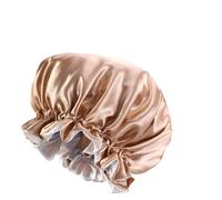 Cuffia Seta Capelli Notte Cappelli da notte in seta da donna Copricapo a doppio strato Cuffia da doccia alla moda Cofano in raso di seta regolabile for le donne(Khaki)