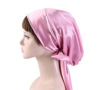 Cuffia seta capelli notte Cappello da donna in raso solido for dormire berretto notte for la cura dei capelli for uomo unisex Bonnet De Nuit turbante doccia(A-pink)