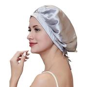 Cuffia Seta Capelli Notte Cofano Di Seta Al 100% For Le Donne Turbante Gelso For Capelli Berretto Da Notte For Dormire Protezione For La Perdita Dei Sonno Natual Avvolgere I Pura Copricapo(Silver)