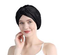 Cuffia seta capelli notte Cofano in pura seta for le donne che dormono Turbante in Berretto da notte Doppio strato Avvolgere i capelli in di gelso Copricapo for ricci(Black)