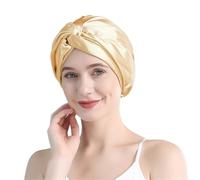 Cuffia seta capelli notte Cuffie turbante in seta for donna Berretto da notte attorcigliato avvolgente for capelli in pura for copricapo riccio(Champange gold)