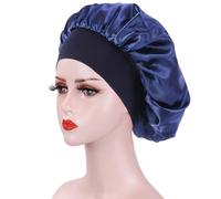 Cuffia seta capelli notte Grande cofano in raso Berretto da notte in seta for Cofano lungo in con fascia for la testa Avvolgere il bordo del for le donne Capelli ricci a treccia(Kuan Navy)