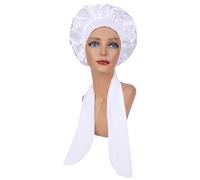 Cuffia seta capelli notte Grande cofano in raso Berretto da notte in seta for Cofano lungo in con fascia for la testa Avvolgere il bordo del for le donne Capelli ricci a treccia(MiddleWHITE)