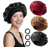 Cuffia Seta Capelli Notte Set 3 Pezzi Rosso Nero Oro con 3 Elastici per Capelli Copricapo Seta Bonnet Sottocasco per Capelli Ricci e Lisci Accessori Capelli Donna Uomo Cuffia Doccia Donna