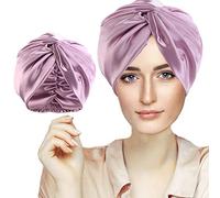 Cuffia Seta Capelli Ricci, Cuffia Capelli Ricci Notte per Dormire, Doppio Strato Cuffia di Seta per la Notte Capelli Ricci, Abbina Fascia Elastica Forte Applicare al Lavaggio, Trucco, Sport (Viola)