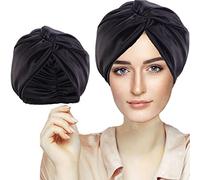 Cuffia Seta Capelli Ricci, Cuffia Capelli Ricci Notte per Dormire, Doppio Strato Cuffia di Seta per la Notte Capelli Ricci, Abbina Fascia Elastica Forte Applicare al Lavaggio, Trucco, Sport (Nero)