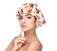 Cuffia vintage in raso di seta con stampa di foglie d'acero, per donne che dormono, regolabile a doppio strato, cuffia per capelli ricci