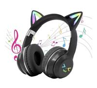 Cuffie auricolari senza fili per orecchie di gatto, per orecchie di gatto con microfono, LED Light Kitty con e comode per orecchie