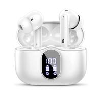 Cuffie Bluetooth, Auricolari Bluetooth 5.4 con 4 Mic, Cuffie Wireless In Ear HiFi Stereo, Cuffiette Bluetooth 36Ore LED Display, Cuffie Senza Fili IP7 Impermeabili, USB-C,Touch Control, Bianco