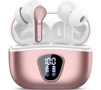 Cuffie Bluetooth, Auricolari Bluetooth 5.4 con Stereo HiFi, Cuffie Wireless in Ear 4 Mic ENC Cancellazione Rumore, 40 Ore, LED Display, USB-C, IP7 Impermeabili Cuffiette Sport per iOS Android, OroRosa