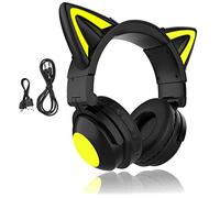 Cuffie Bluetooth, Cuffie Pieghevoli Wireless con Illuminazione a LED a Orecchie di Gatto Sopra L'orecchio con Microfono e Controllo del Volume per Telefono/laptop/PC/tablet, Cuffie Stereo, per Ragazze