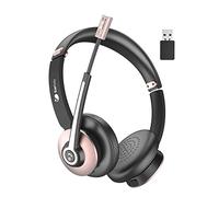 Cuffie Bluetooth, cuffie wireless con microfono a cancellazione del rumore, cuffie on ear con dongle USB e pulsante mute, 26 ore di conversazione per PC/ufficio/zoom/Skype, oro rosa
