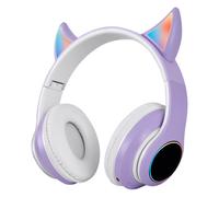 Cuffie Bluetooth leggere per bambini con orecchie da gatto a LED, comodi cuscinetti auricolari e batteria a lunga durata, ideali per le lezioni